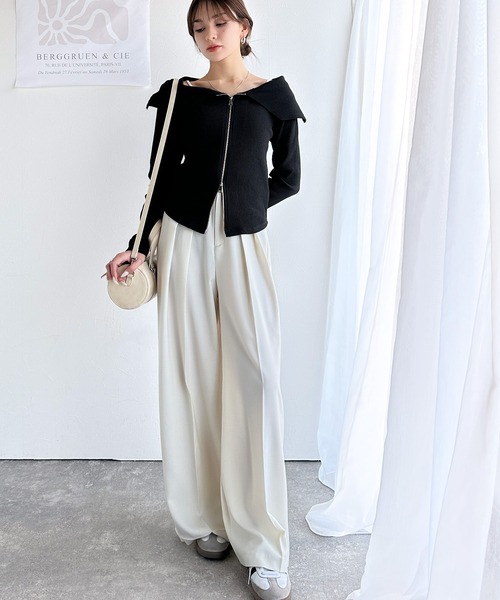 mily bilet(ミウィビレット)の「【mily bilet】トレンドの韓国風。高見えダブルジップオフショルカットソー(長袖)(Tシャツ/カットソー・レディース・ブルー/アイボリー/ブラック・MEDIUM/X-LARGE/SMALL/LARGE)」の19枚目の写真