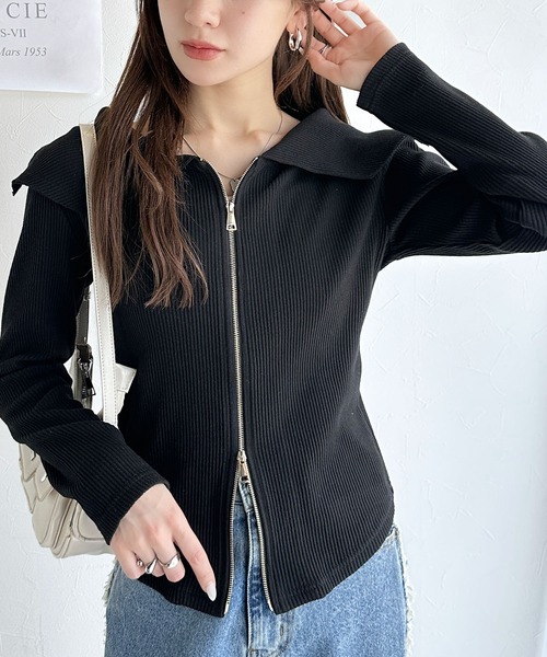mily bilet(ミウィビレット)の「【mily bilet】トレンドの韓国風。高見えダブルジップオフショルカットソー(長袖)(Tシャツ/カットソー・レディース・ブルー/アイボリー/ブラック・MEDIUM/X-LARGE/SMALL/LARGE)」の16枚目の写真