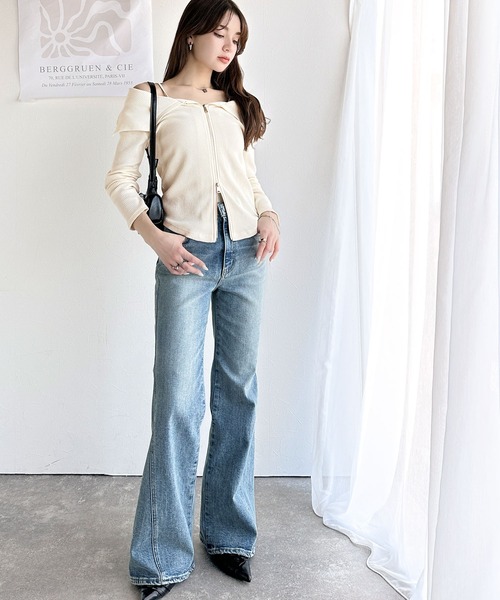 mily bilet(ミウィビレット)の「【mily bilet】トレンドの韓国風。高見えダブルジップオフショルカットソー(長袖)(Tシャツ/カットソー・レディース・ブルー/アイボリー/ブラック・MEDIUM/X-LARGE/SMALL/LARGE)」の14枚目の写真