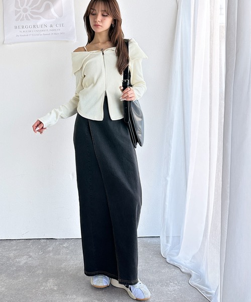 mily bilet(ミウィビレット)の「【mily bilet】トレンドの韓国風。高見えダブルジップオフショルカットソー(長袖)(Tシャツ/カットソー・レディース・ブルー/アイボリー/ブラック・MEDIUM/X-LARGE/SMALL/LARGE)」の5枚目の写真