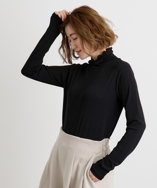 grove(グローブ)の「レイヤードシアータートルプルオーバー(Tシャツ/カットソー・レディース・ブラック/オフホワイト・02/03/01/04/05)」の2枚目の写真