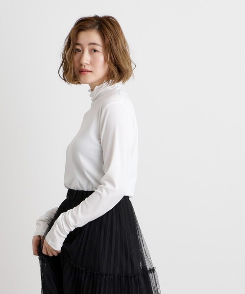 grove(グローブ)の「レイヤードシアータートルプルオーバー(Tシャツ/カットソー・レディース・ブラック/オフホワイト・02/03/01/04/05)」の4枚目の写真
