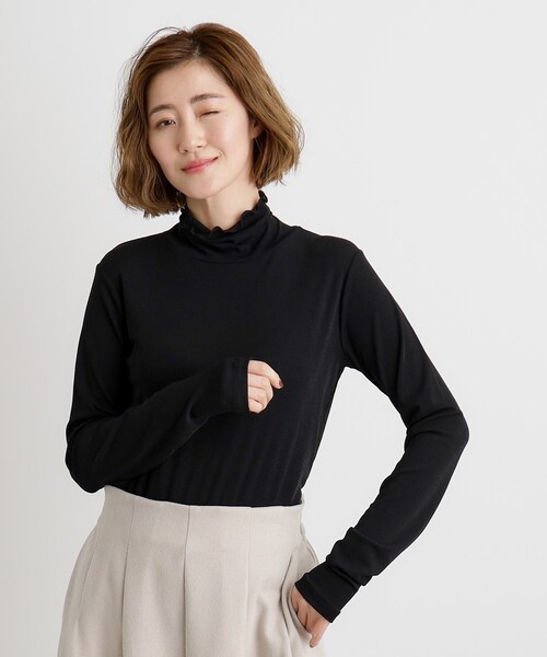 grove(グローブ)の「レイヤードシアータートルプルオーバー(Tシャツ/カットソー・レディース・ブラック/オフホワイト・02/03/01/04/05)」の7枚目の写真