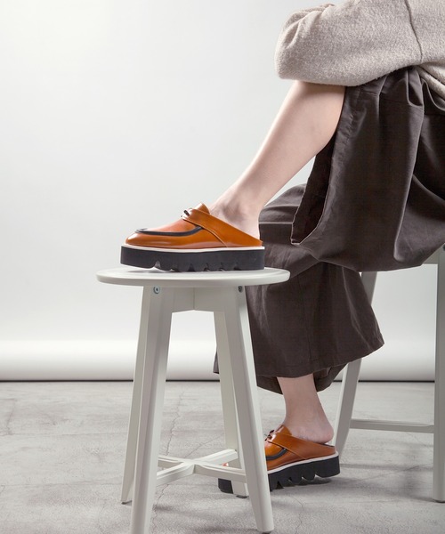 ALL BLACK(オールブラック)の「【本革/厚底/3.5cm】厚底 バックレスローファー(ローファー・レディース・オレンジ/ホワイト×イエロー/グリーン・38/37/36/35)」の4枚目の写真