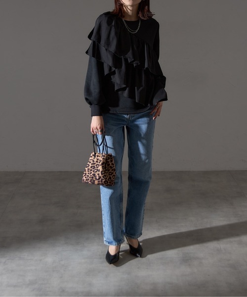 each（イーチ）の「裏起毛アシメティアードフリルスウェット（スウェット・レディース・ネイビー/ブラック/グレー・FREE）」の8枚目の写真