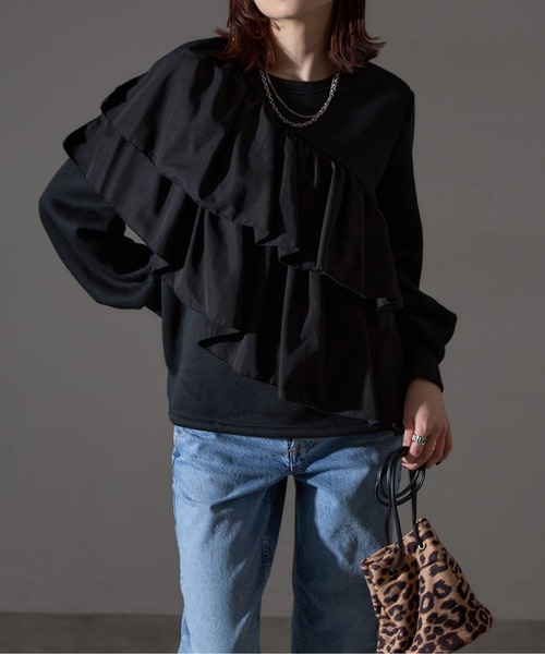 each（イーチ）の「裏起毛アシメティアードフリルスウェット（スウェット・レディース・ネイビー/ブラック/グレー・FREE）」の21枚目の写真