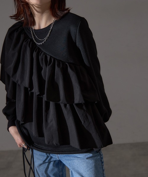 each（イーチ）の「裏起毛アシメティアードフリルスウェット（スウェット・レディース・ネイビー/ブラック/グレー・FREE）」の15枚目の写真