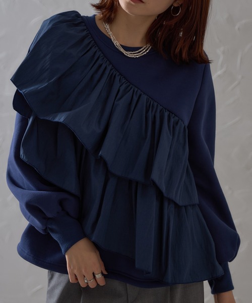 each（イーチ）の「裏起毛アシメティアードフリルスウェット（スウェット・レディース・ネイビー/ブラック/グレー・FREE）」の10枚目の写真