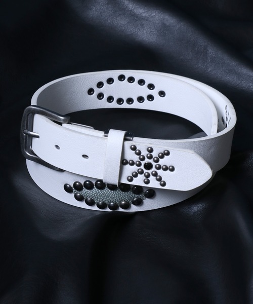 ANPAS（アンパス）の「35mm Width Western Studs Leather Belt/35mm幅 ウエスタン スタッズ レザー ベルト（ベルト・メンズ・ホワイト系その他/ブラウン系その他/ブラック系その他2/ブラック系その他/ホワイト系その他2/ブラウン系その他2・FREE）」の2枚目の写真