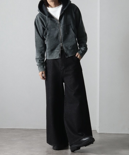 welise(ウェライズ)の「【welise/ウェライズ】ハイクオリティーコットン/ケミカルオーバーダイスウェット コンパクトショートパーカー(パーカー・メンズ・ブラック/グレー/ブルー系その他/ダークブラウン・M/L/S)」の7枚目の写真