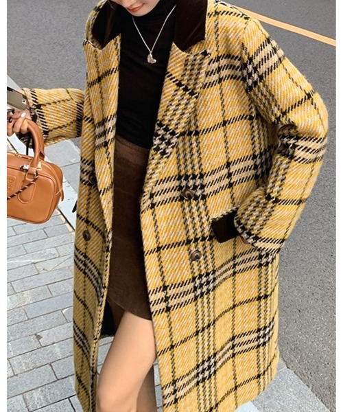 【セール】中綿キルティング起毛チェック配色ロングトレンチコート（トレンチコート）｜FUNdaysion（ファンデイション）