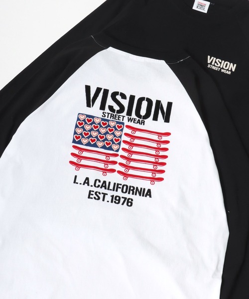 VISION STREET WEAR(ヴィジョンストリートウェア)の「VISION STREET WEAR/ヴィジョンストリートウエア オーバーサイズ ワンポイントロゴ スケボー ハートバックプリント ラグランロンT レディース メンズ(Tシャツ/カットソー・レディース・アッシュグレー/ブラック/ホワイト系その他・LL/M/L)」の2枚目の写真