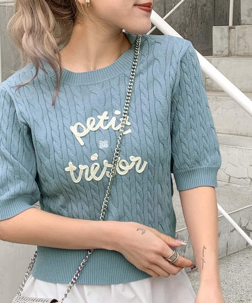 mily bilet(ミウィビレット)の「【mily bilet】上品フェミニン。コード刺繍ケーブル柄サマーニット(Tシャツ/カットソー・レディース・アイボリー/ブルー/グレー・LARGE/MEDIUM/SMALL/X-LARGE)」の19枚目の写真