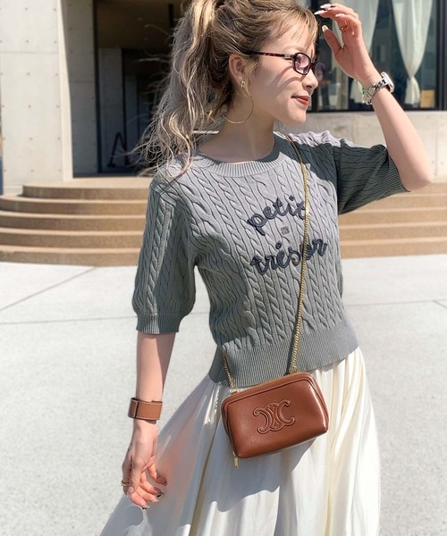 mily bilet(ミウィビレット)の「【mily bilet】上品フェミニン。コード刺繍ケーブル柄サマーニット(Tシャツ/カットソー・レディース・アイボリー/ブルー/グレー・LARGE/MEDIUM/SMALL/X-LARGE)」の11枚目の写真
