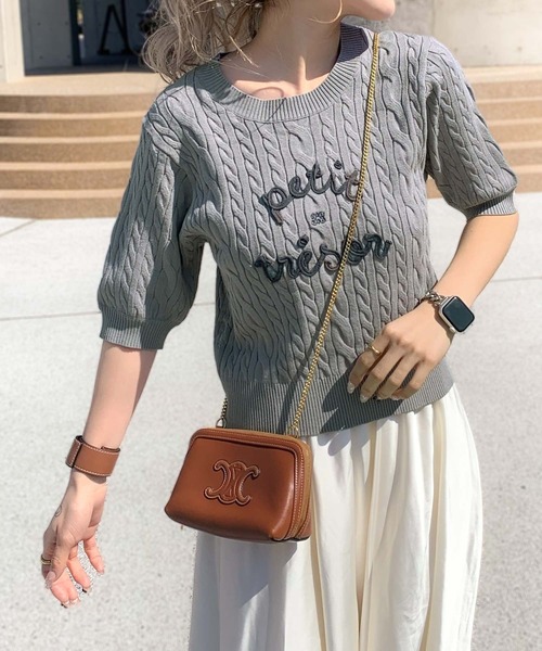 mily bilet(ミウィビレット)の「【mily bilet】上品フェミニン。コード刺繍ケーブル柄サマーニット(Tシャツ/カットソー・レディース・アイボリー/ブルー/グレー・LARGE/MEDIUM/SMALL/X-LARGE)」の13枚目の写真