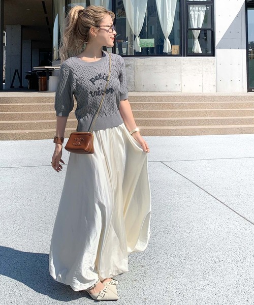mily bilet(ミウィビレット)の「【mily bilet】上品フェミニン。コード刺繍ケーブル柄サマーニット(Tシャツ/カットソー・レディース・アイボリー/ブルー/グレー・LARGE/MEDIUM/SMALL/X-LARGE)」の14枚目の写真