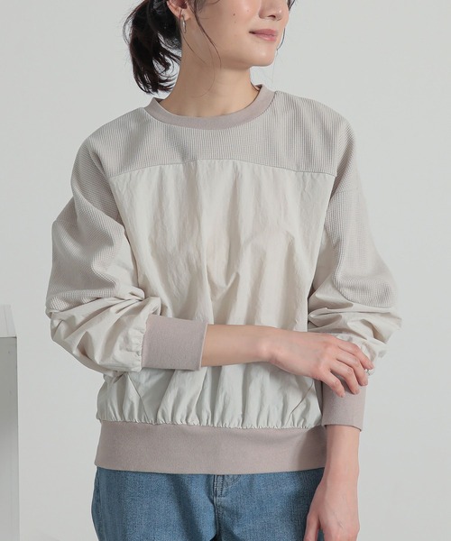 n'OrLABEL(ノアールレーベル)の「異素材切り替えプルオーバー(Tシャツ/カットソー・レディース・ブルー/チャコール/アイボリー・2/1)」の2枚目の写真