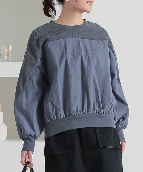 n'OrLABEL(ノアールレーベル)の「異素材切り替えプルオーバー(Tシャツ/カットソー・レディース・ブルー/チャコール/アイボリー・2/1)」の10枚目の写真