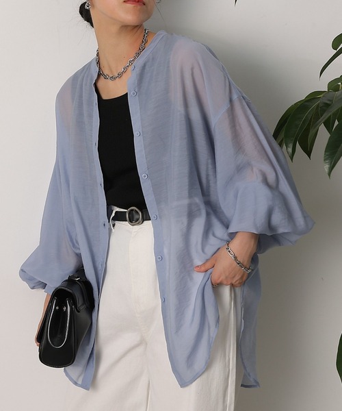 セール】シアーバンドカラー長袖シャツ（シャツ/ブラウス）｜COLONY