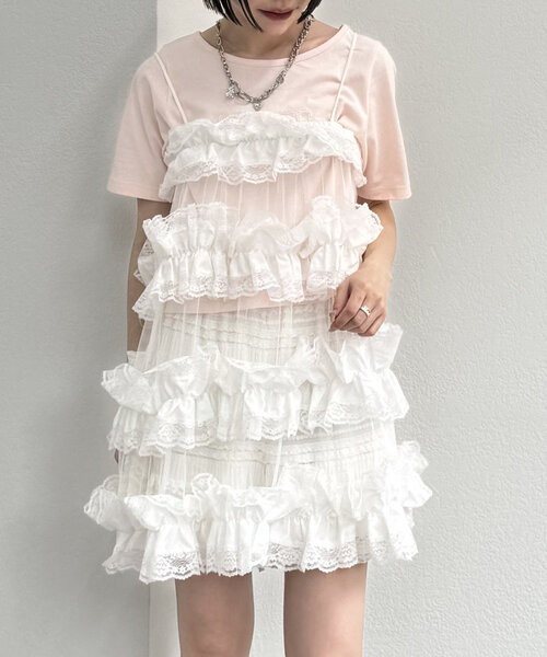 w closet レースティアードキャミ オフホワイト w closet レースティアードキャミ オフホワイト レース