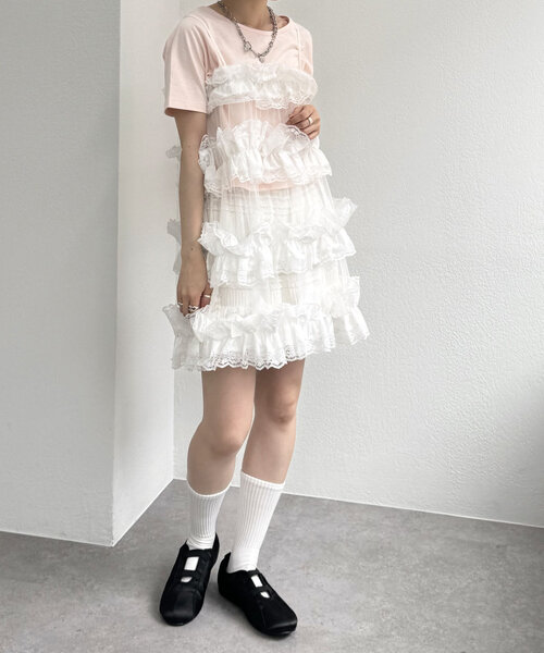 w closet（ダブルクローゼット）の「レースティアードキャミ（ワンピース・レディース・オフホワイト/ブラック・FREE）」の9枚目の写真