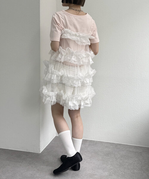 w closet（ダブルクローゼット）の「レースティアードキャミ（ワンピース・レディース・オフホワイト/ブラック・FREE）」の12枚目の写真