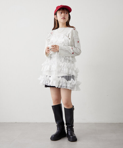 w closet（ダブルクローゼット）の「レースティアードキャミ（ワンピース・レディース・オフホワイト/ブラック・FREE）」の17枚目の写真
