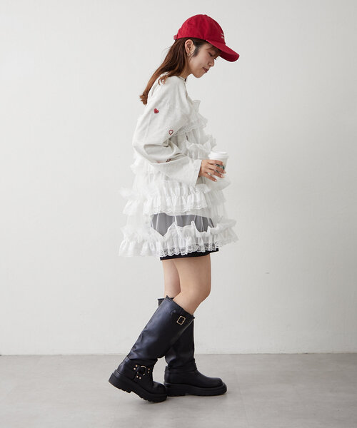 w closet（ダブルクローゼット）の「レースティアードキャミ（ワンピース・レディース・オフホワイト/ブラック・FREE）」の19枚目の写真