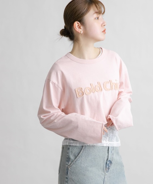 KBF(ケイビーエフ)の「パッチワークロゴTEE(Tシャツ/カットソー・レディース・ピンク/チャコールグレー/オフホワイト・ONE)」の3枚目の写真