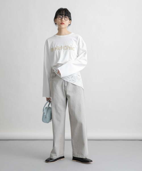 KBF(ケイビーエフ)の「パッチワークロゴTEE(Tシャツ/カットソー・レディース・ピンク/チャコールグレー/オフホワイト・ONE)」の6枚目の写真