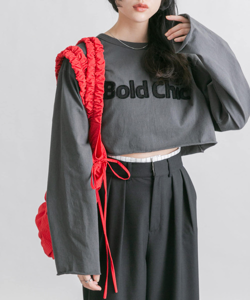 KBF(ケイビーエフ)の「パッチワークロゴTEE(Tシャツ/カットソー・レディース・ピンク/チャコールグレー/オフホワイト・ONE)」の11枚目の写真