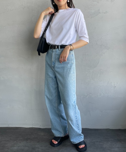 ORCIVAL（オーシバル）の「[ORCIVAL/オーシバル] ボートネック 5分袖カットソー（Tシャツ/カットソー・レディース・ブラック/グレー/ホワイト/ピンク/ラベンダー・2）」の6枚目の写真