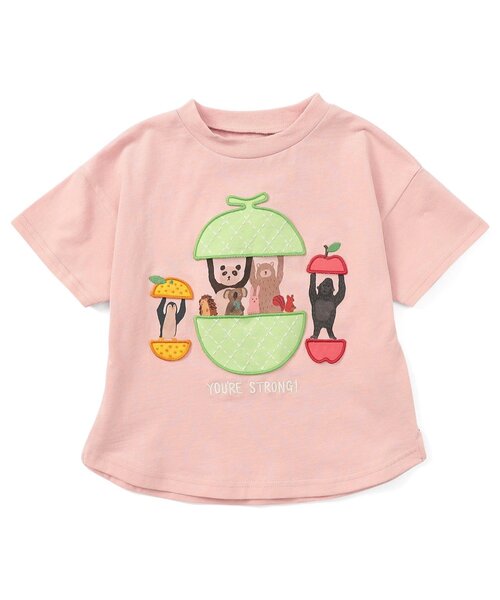 BIT'Z(ビッツ)の「果物と野菜ロゴアップリケ&ストロングな動物プリント半袖Tシャツ(Tシャツ/カットソー・キッズ・ピンク/ラベンダー・90/100/110/120/80/95)」の2枚目の写真