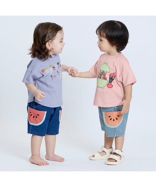 BIT'Z(ビッツ)の「果物と野菜ロゴアップリケ&ストロングな動物プリント半袖Tシャツ(Tシャツ/カットソー・キッズ・ピンク/ラベンダー・90/100/110/120/80/95)」の3枚目の写真