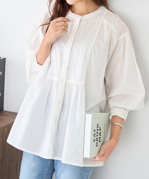 Viola e Viola（ヴィオラエヴィオラ）の「【インド綿】ブザム刺繍前開きブラウス（シャツ/ブラウス・レディース・ブラック/グリーン/ホワイト・ML）」の2枚目の写真