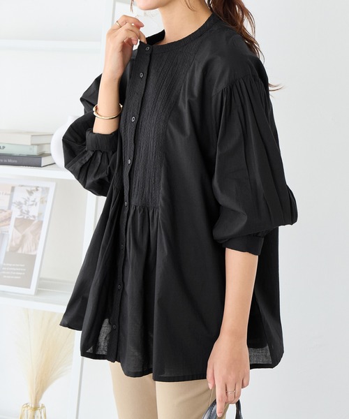 Viola e Viola（ヴィオラエヴィオラ）の「【インド綿】ブザム刺繍前開きブラウス（シャツ/ブラウス・レディース・ブラック/グリーン/ホワイト・ML）」の3枚目の写真