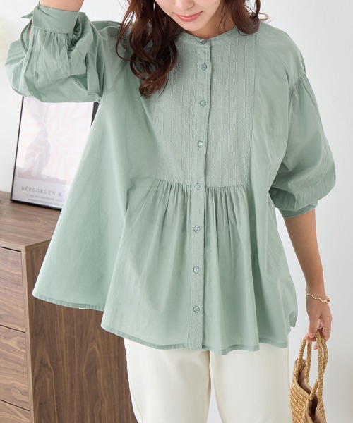 Viola e Viola（ヴィオラエヴィオラ）の「【インド綿】ブザム刺繍前開きブラウス（シャツ/ブラウス・レディース・ブラック/グリーン/ホワイト・ML）」の12枚目の写真