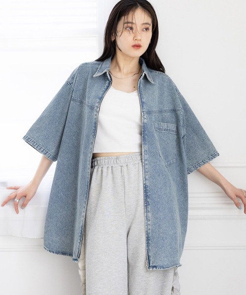 RAGEBLUE（レイジブルー）の「オーバーサイズ/Wジップデニムルーズシャツ（シャツ/ブラウス・レディース・ライトブルー/ブラック/ブラウン・FREE）」の3枚目の写真
