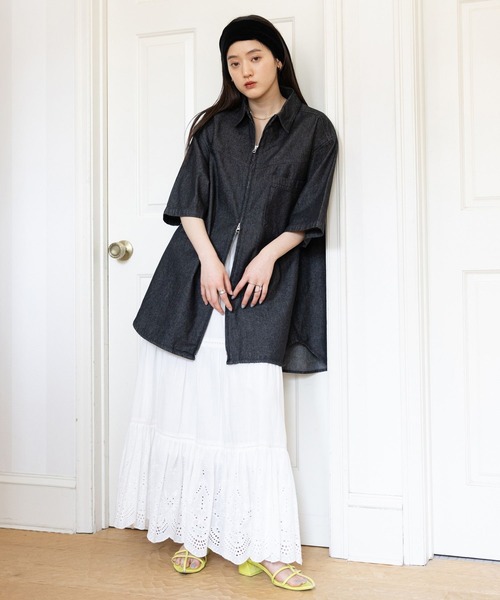 RAGEBLUE（レイジブルー）の「オーバーサイズ/Wジップデニムルーズシャツ（シャツ/ブラウス・レディース・ライトブルー/ブラック/ブラウン・FREE）」の4枚目の写真