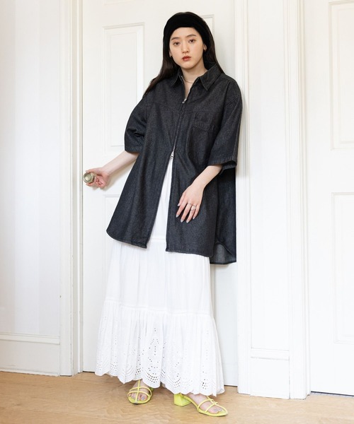 RAGEBLUE（レイジブルー）の「オーバーサイズ/Wジップデニムルーズシャツ（シャツ/ブラウス・レディース・ライトブルー/ブラック/ブラウン・FREE）」の5枚目の写真