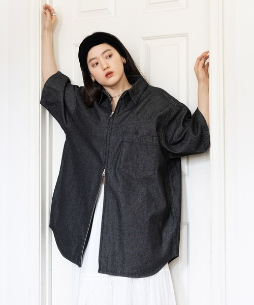 RAGEBLUE（レイジブルー）の「オーバーサイズ/Wジップデニムルーズシャツ（シャツ/ブラウス・レディース・ライトブルー/ブラック/ブラウン・FREE）」の7枚目の写真