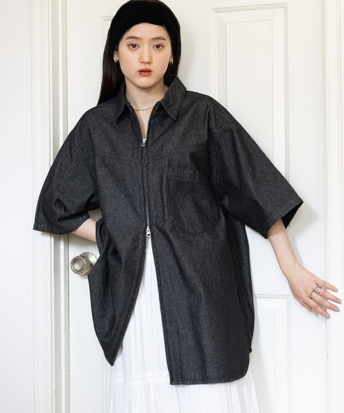 RAGEBLUE（レイジブルー）の「オーバーサイズ/Wジップデニムルーズシャツ（シャツ/ブラウス・レディース・ライトブルー/ブラック/ブラウン・FREE）」の8枚目の写真