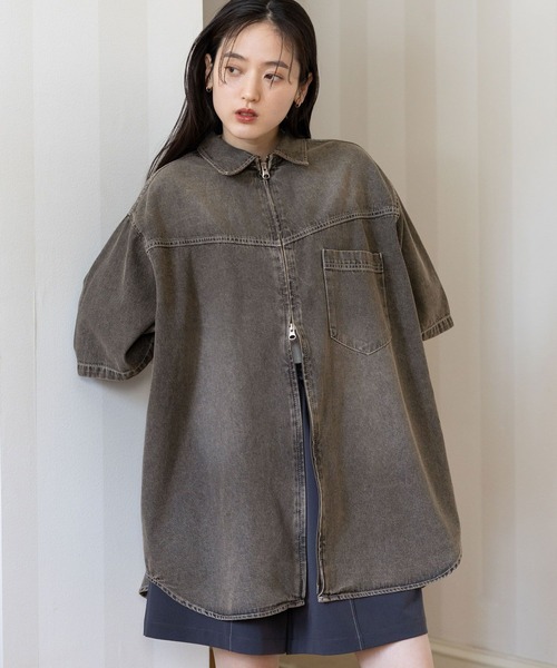 RAGEBLUE（レイジブルー）の「オーバーサイズ/Wジップデニムルーズシャツ（シャツ/ブラウス・レディース・ライトブルー/ブラック/ブラウン・FREE）」の14枚目の写真