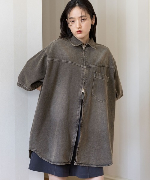 RAGEBLUE（レイジブルー）の「オーバーサイズ/Wジップデニムルーズシャツ（シャツ/ブラウス・レディース・ライトブルー/ブラック/ブラウン・FREE）」の15枚目の写真