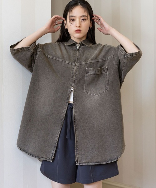 RAGEBLUE（レイジブルー）の「オーバーサイズ/Wジップデニムルーズシャツ（シャツ/ブラウス・レディース・ライトブルー/ブラック/ブラウン・FREE）」の16枚目の写真