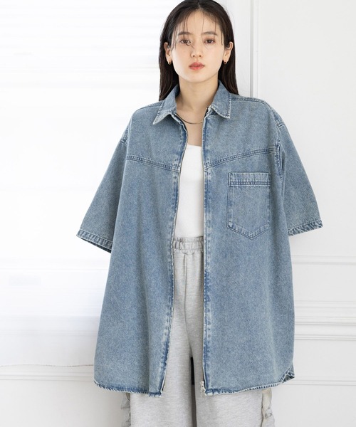 RAGEBLUE（レイジブルー）の「オーバーサイズ/Wジップデニムルーズシャツ（シャツ/ブラウス・レディース・ライトブルー/ブラック/ブラウン・FREE）」の22枚目の写真