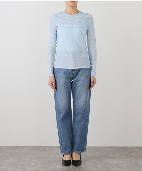 セール】【OPEN YY / オープンワイワイ】RIBBON PRINT MESH TOP