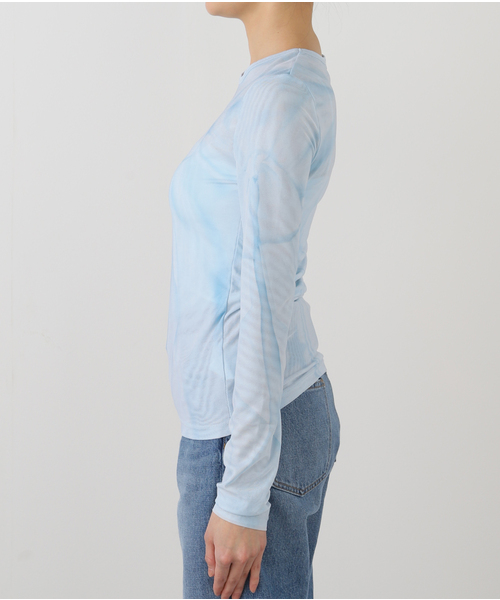 セール】【OPEN YY / オープンワイワイ】RIBBON PRINT MESH TOP