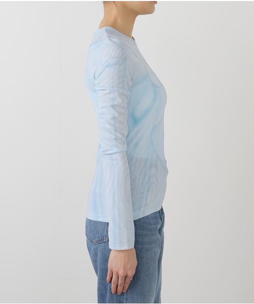 tシャツ 「OPEN YY / オープンワイワイ」RIBBON PRINT MESH TOP  YY251TS009 レディース セール】【OPEN YY / オープンワイワイ】RIBBON PRINT MESH TOP