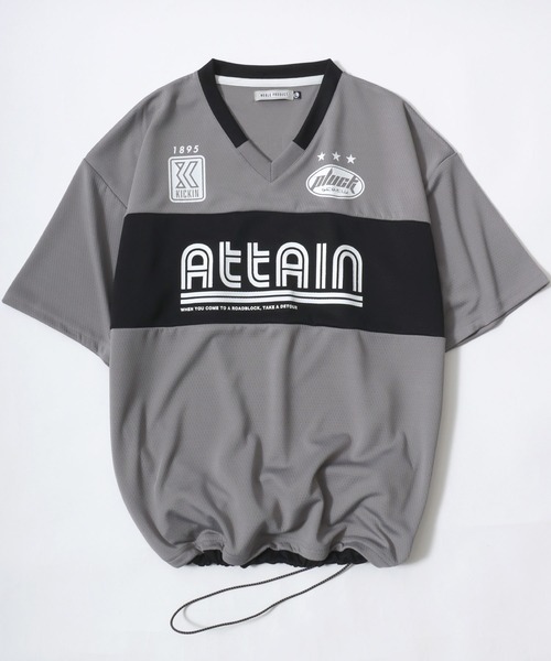 Lazar（ラザル）の「Soccer Game Shirt SS Tee/オーバーサイズ メッシュ ユニフォームデザイン サッカーゲームシャツ Vネック 半袖Tシャツ/レディース メンズ（Tシャツ/カットソー・レディース・ブラック/グレー/ホワイト・M/L）」の2枚目の写真